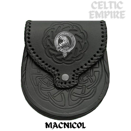 MacNicol Scottish Family Clan Badge Sporran, Leather