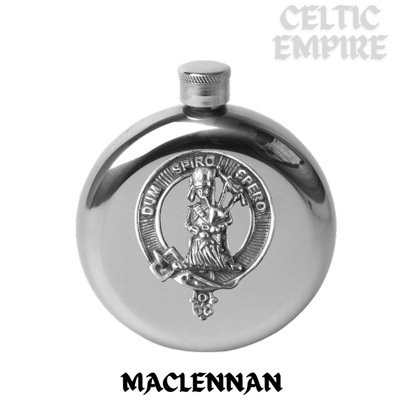 MacLennan 5oz Round Family Clan Crest Scottish Badge Flask