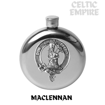 MacLennan 5oz Round Family Clan Crest Scottish Badge Flask