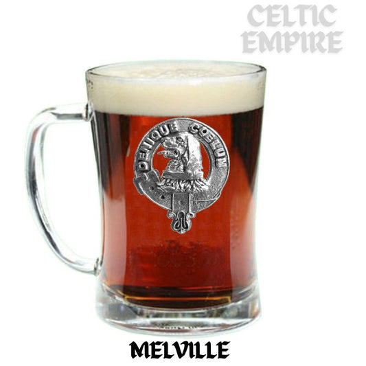 Melville Family Clan Crest Badge Glass Beer Mug