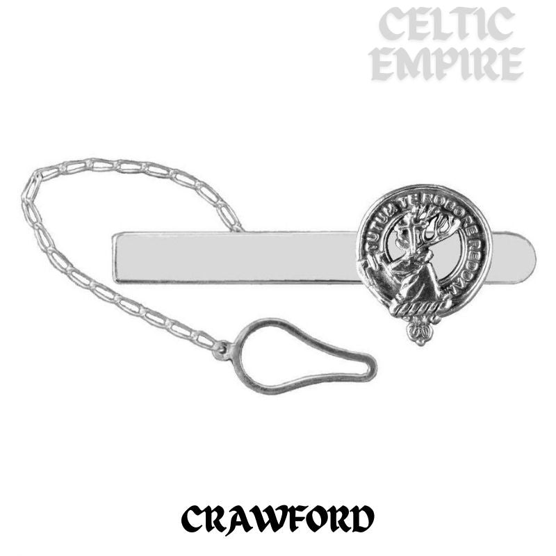 Crawford Family Clan Crest Scottish Button Loop Tie Bar ~ Sterling silver