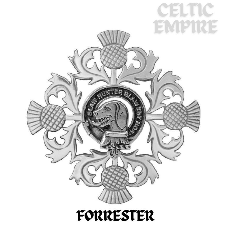 Forrester Family Clan Crest Scottish Four Thistle Brooch