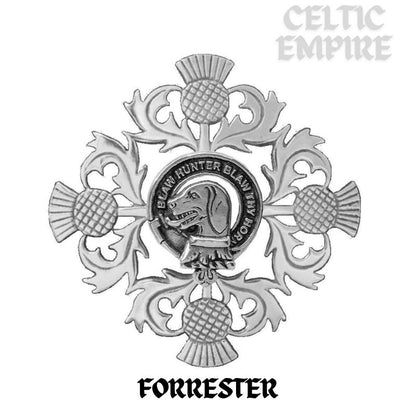 Forrester Family Clan Crest Scottish Four Thistle Brooch