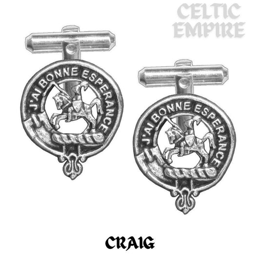 Craig Family Clan Crest Scottish Cufflinks; Pewter, Sterling Silver and Karat Gold