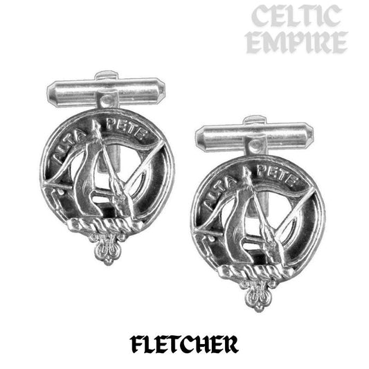 Fletcher Family Clan Crest Scottish Cufflinks; Pewter, Sterling Silver and Karat Gold