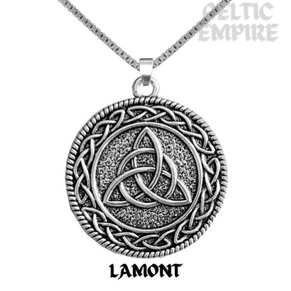 Lamont Family Clan Crest Celtic Interlace Disk Pendant, Scottish Family Crest