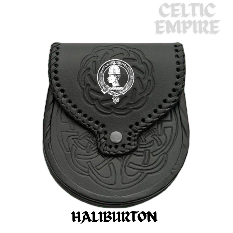 Haliburton Scottish Family Clan Badge Sporran, Leather