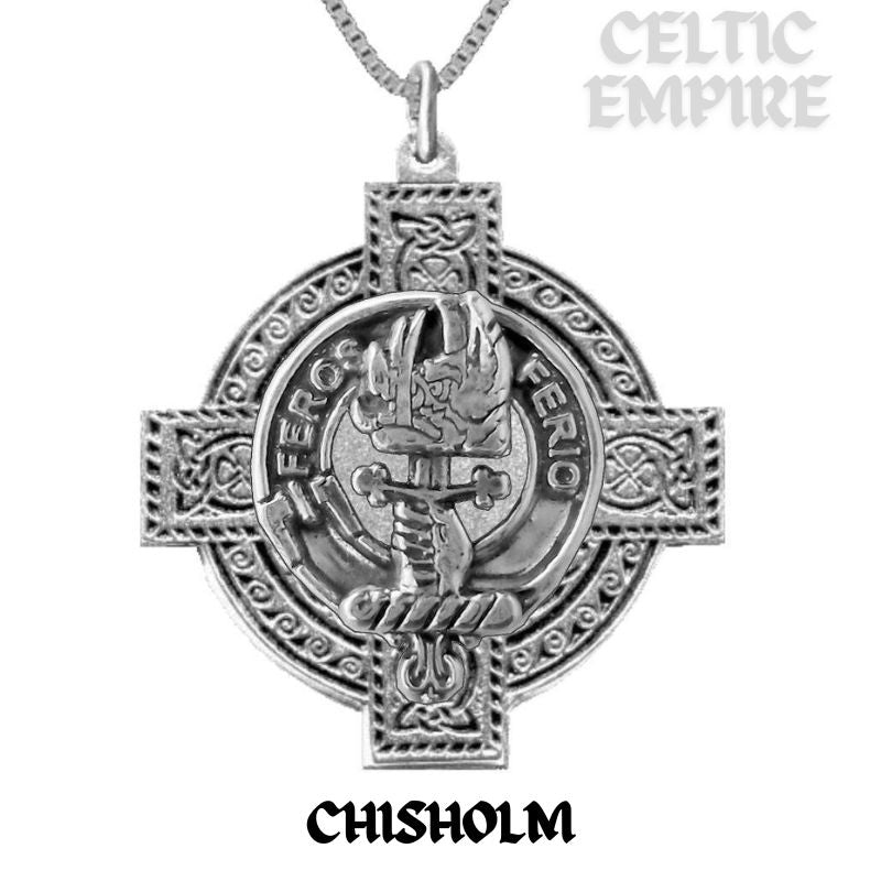 Chisholm Family Clan Crest Celtic Cross Pendant Scottish