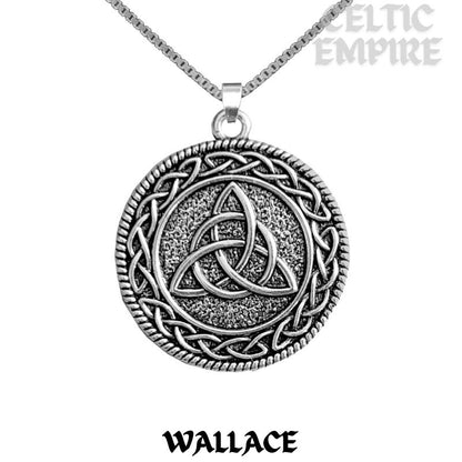 Wallace Family Clan Crest Celtic Interlace Disk Pendant, Scottish Family Crest