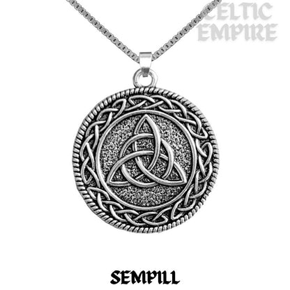 Sempill Family Clan Crest Celtic Interlace Disk Pendant, Scottish Family Crest