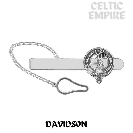 Davidson Family Clan Crest Scottish Button Loop Tie Bar ~ Sterling silver