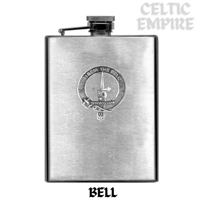 Bell FamilyClan Crest Scottish Badge Stainless Steel Flask 8oz