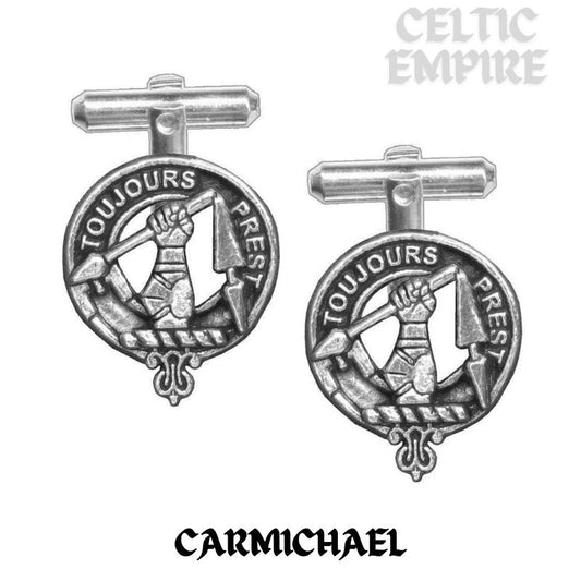 Carmichael Family Clan Crest Scottish Cufflinks; Pewter, Sterling Silver and Karat Gold