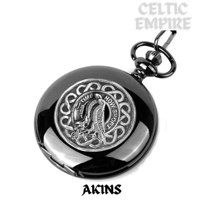 Akins Family Clan Crest  Black Pocket Watch