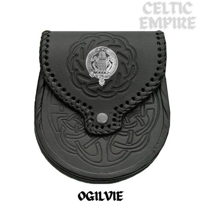 Ogilvie Scottish Family Clan Badge Sporran, Leather