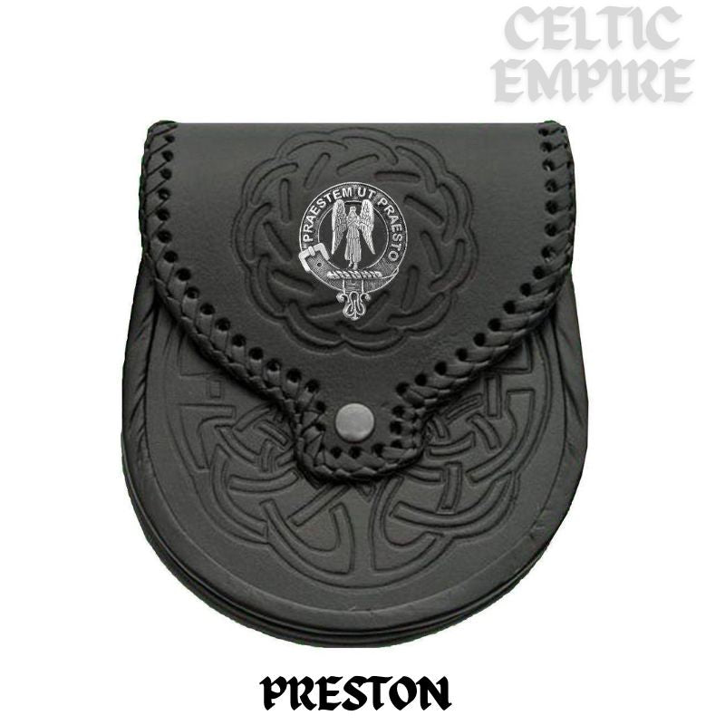 Preston Scottish Family Clan Badge Sporran, Leather