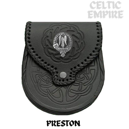 Preston Scottish Family Clan Badge Sporran, Leather