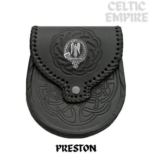 Preston Scottish Family Clan Badge Sporran, Leather