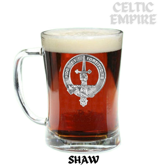 Shaw Family Clan Crest Badge Glass Beer Mug