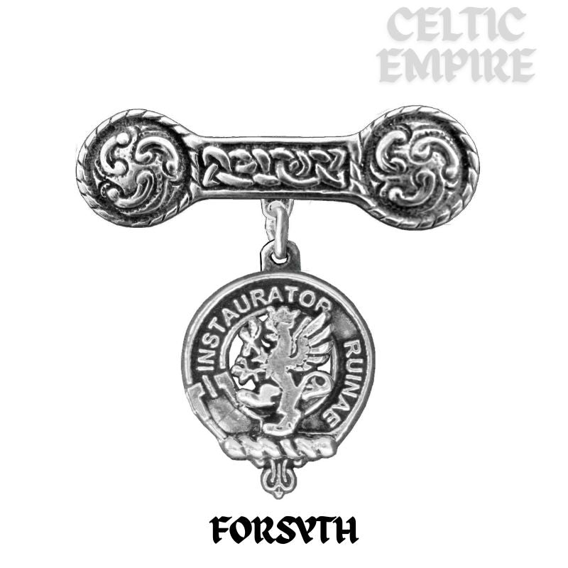 Forsyth Family Clan Crest Iona Bar Brooch - Sterling Silver