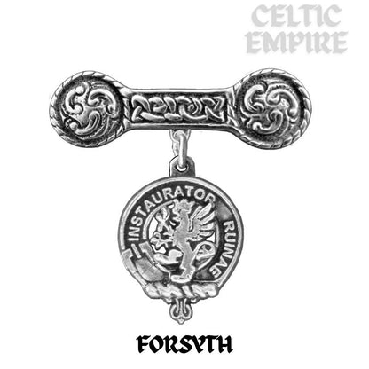 Forsyth Family Clan Crest Iona Bar Brooch - Sterling Silver