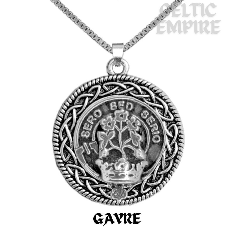 Gayre  Family Clan Crest Celtic Interlace Disk Pendant, Scottish Family Crest