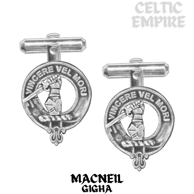MacNeill Gigha & Colonsay Family Clan Crest Scottish Cufflinks; Pewter, Sterling Silver and Karat Gold
