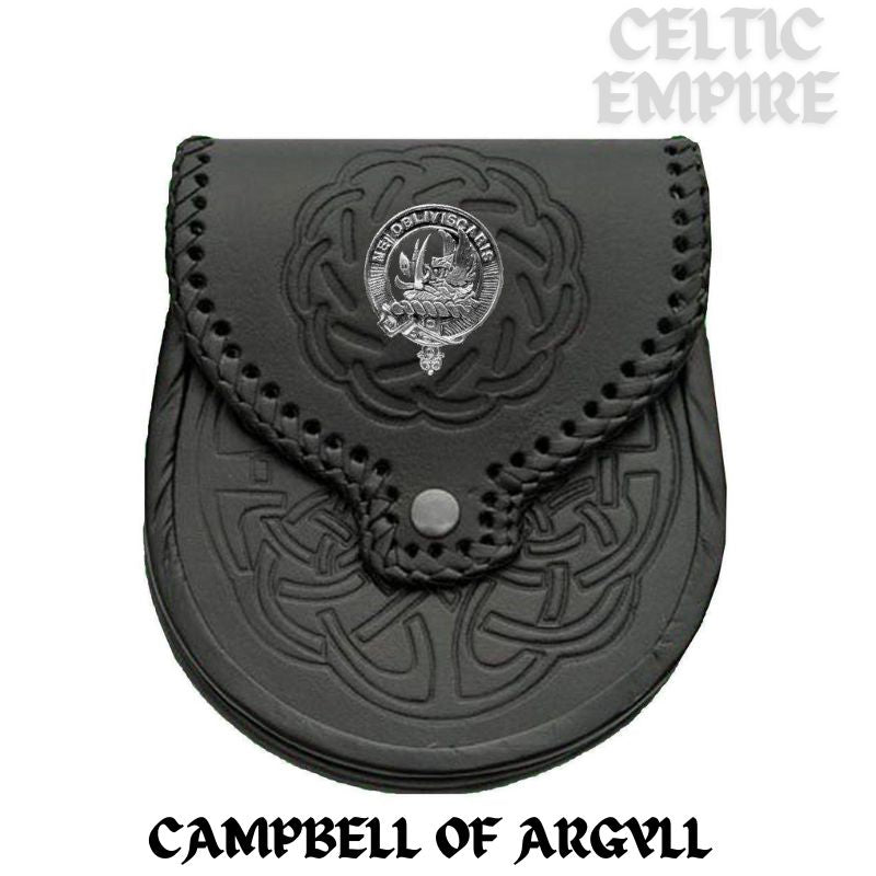 Campbell Argyll Scottish Family Clan Badge Sporran, Leather