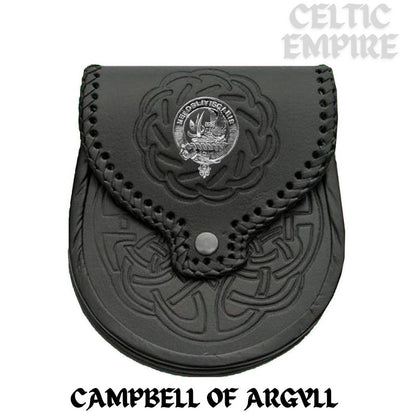 Campbell Argyll Scottish Family Clan Badge Sporran, Leather