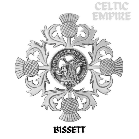 Bisset Family Clan Crest Scottish Four Thistle Brooch