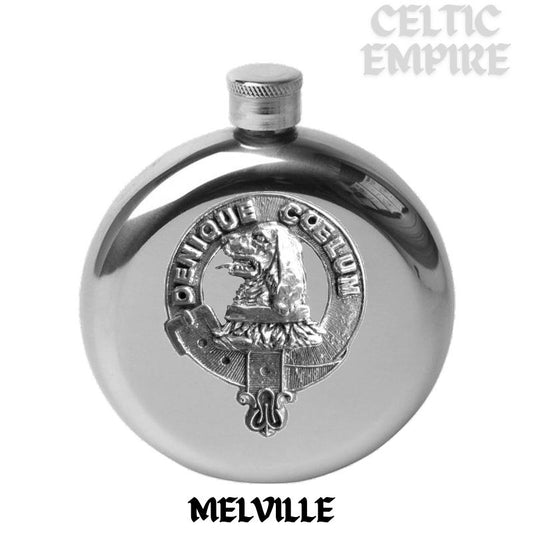 Melville 5oz Round Family Clan Crest Scottish Badge Flask