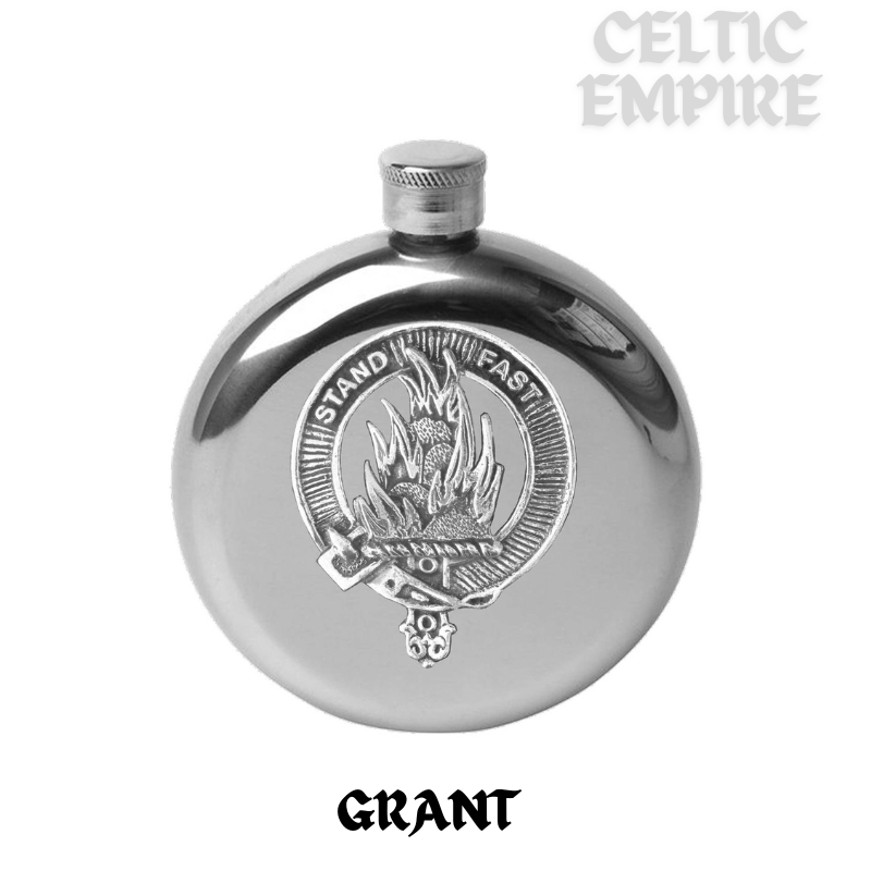 Grant 5oz Round Scottish Family Clan Crest Badge Stainless Steel Flask