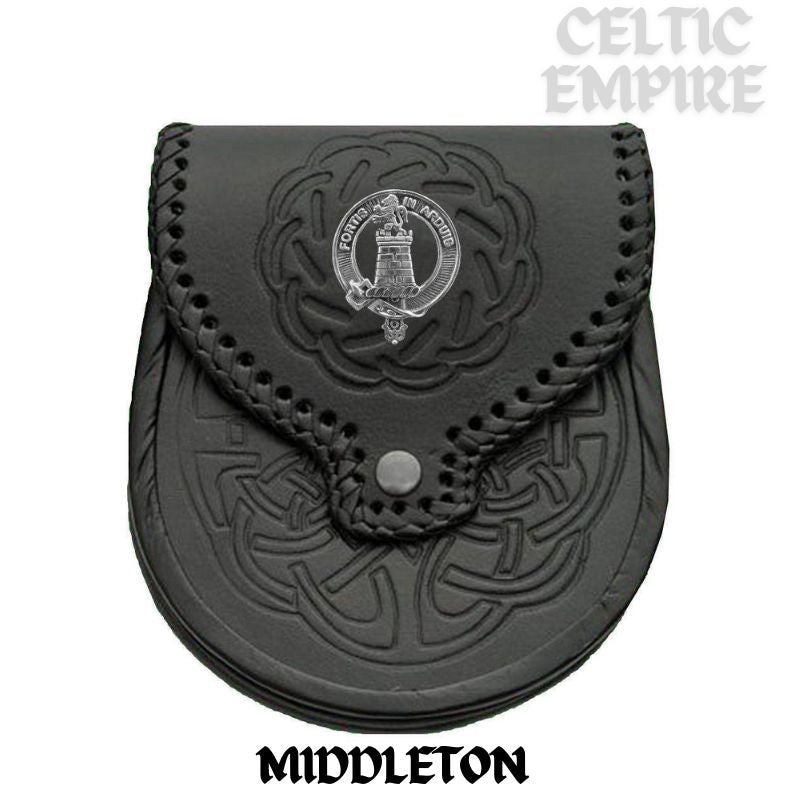 Middleton Scottish Family Clan Badge Sporran, Leather