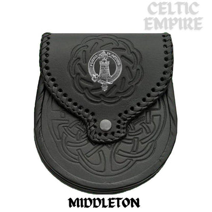 Middleton Scottish Family Clan Badge Sporran, Leather
