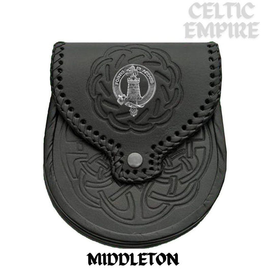 Middleton Scottish Family Clan Badge Sporran, Leather