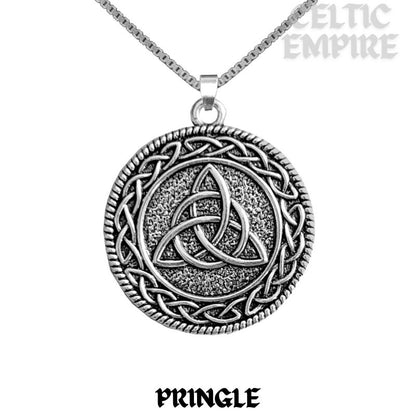 Pringle Family Clan Crest Celtic Interlace Disk Pendant, Scottish Family Crest