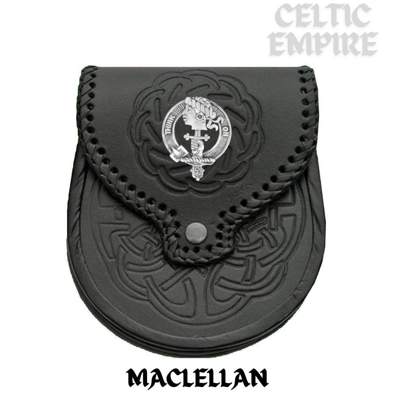 MacLellan Scottish Family Clan Badge Sporran, Leather