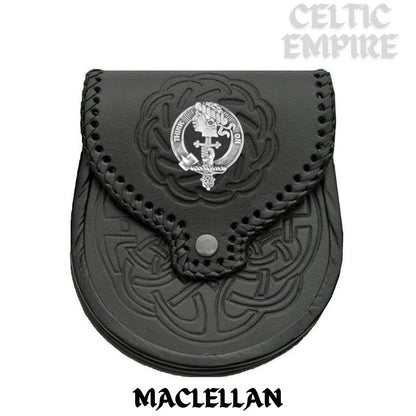 MacLellan Scottish Family Clan Badge Sporran, Leather