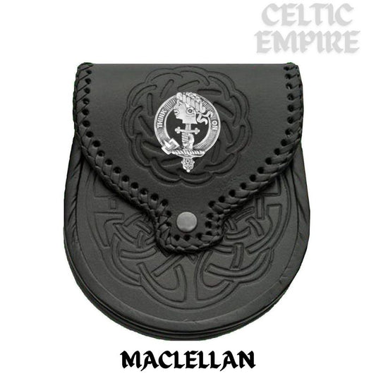 MacLellan Scottish Family Clan Badge Sporran, Leather