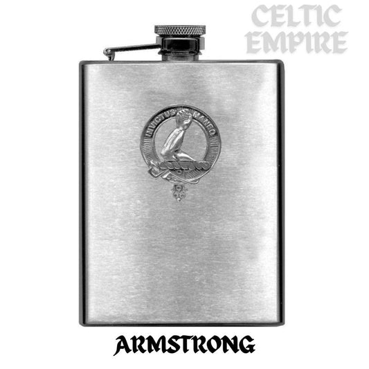 Armstrong Family Clan Crest Scottish Badge Stainless Steel Flask 8oz