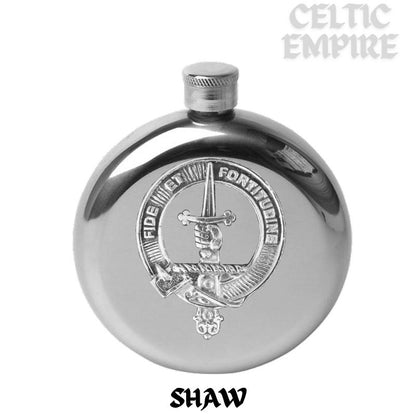 Shaw 5 oz Round Family Clan Crest Scottish Badge Flask