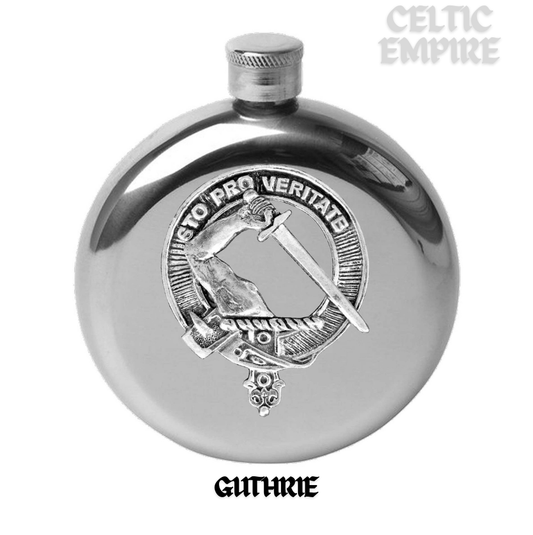 Guthrie 5 oz Round Family Clan Crest Scottish Badge Flask