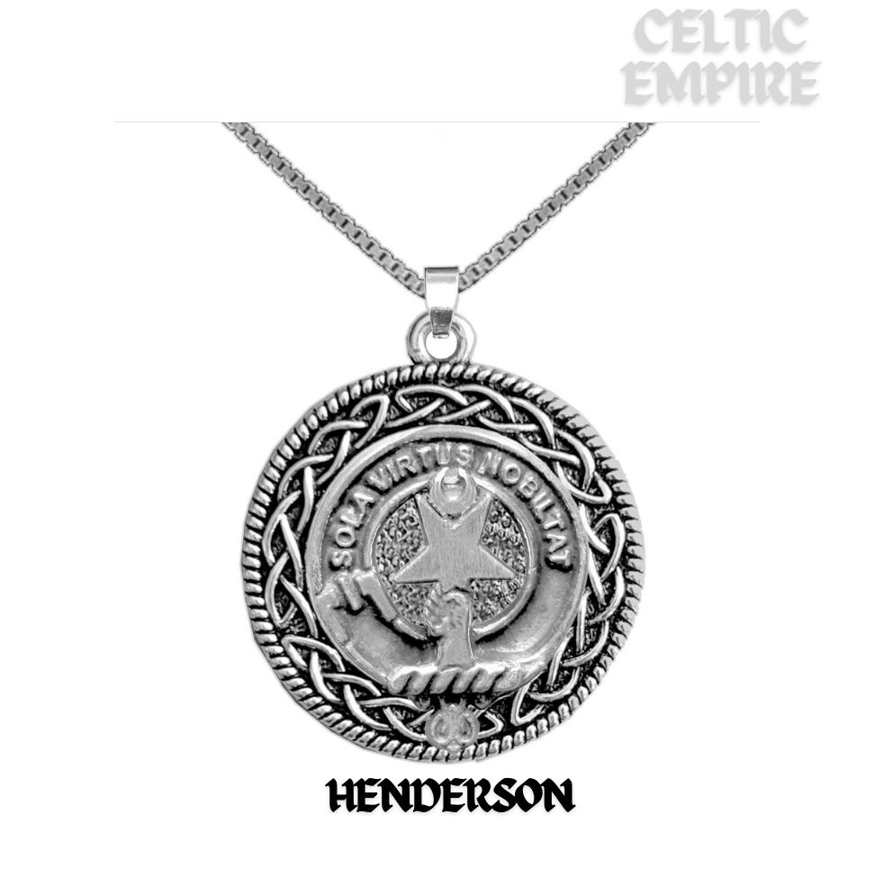 Henderson Family Clan Crest Celtic Interlace Disk Pendant, Scottish Family Crest