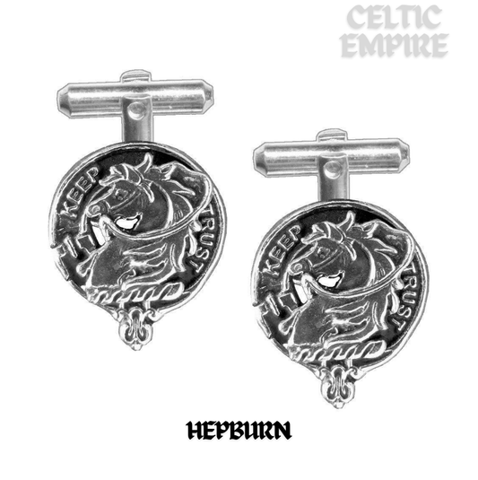 Hepburn Family Clan Crest Scottish Cufflinks; Pewter, Sterling Silver and Karat Gold