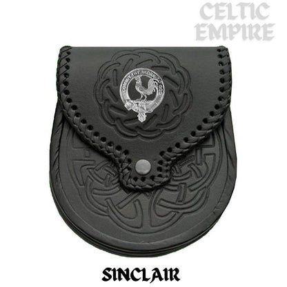 Sinclair Scottish Family Clan Badge Sporran, Leather