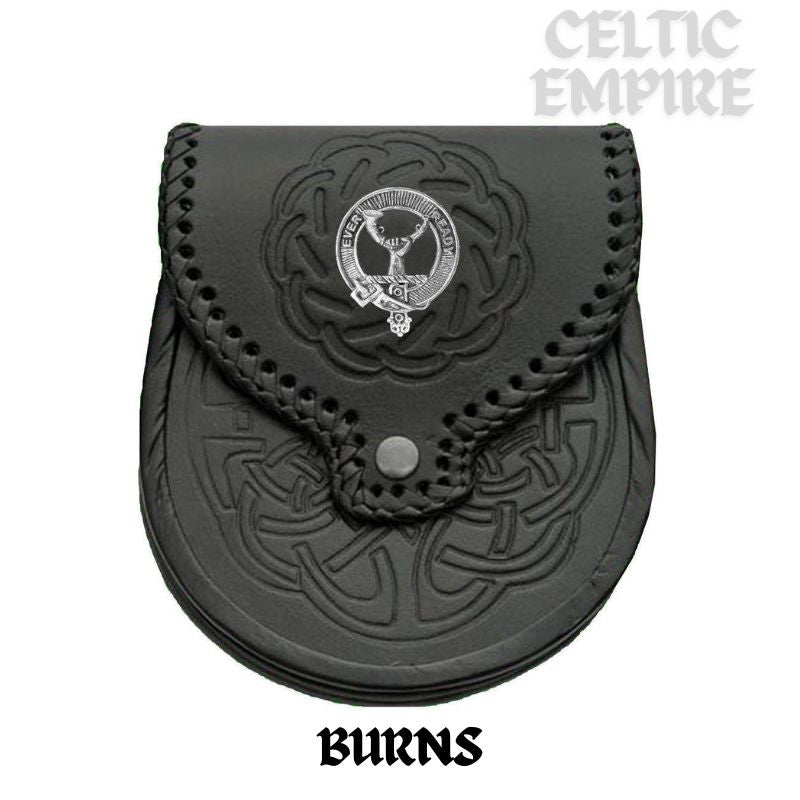 Burns Scottish Family Clan Badge Sporran, Leather