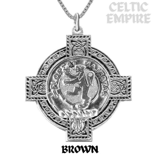 Brown Family Clan Crest Celtic Cross Pendant Scottish