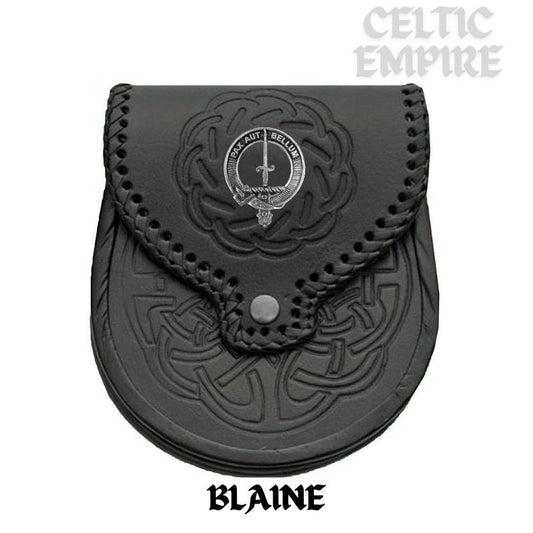 Blaine Scottish Family Clan Badge Sporran, Leather