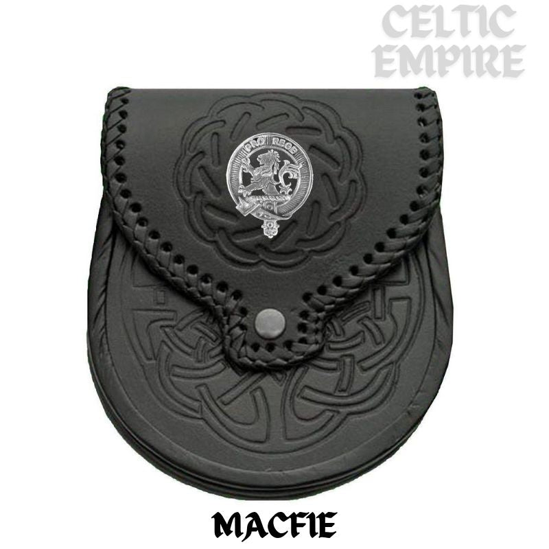 MacFie Scottish Family Clan Badge Sporran, Leather