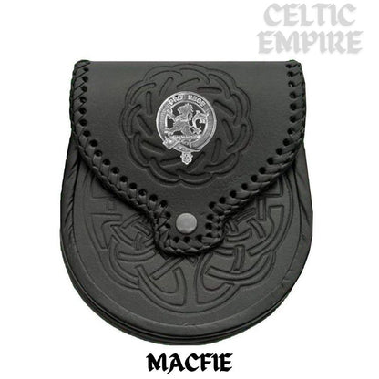 MacFie Scottish Family Clan Badge Sporran, Leather